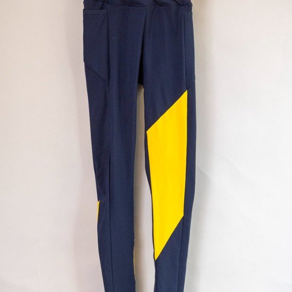 Gymshark | ASYMMETRICAL LEGGINGS High Waisted | Navy Blue Yellow | Sz. Small - Picture 3 of 8